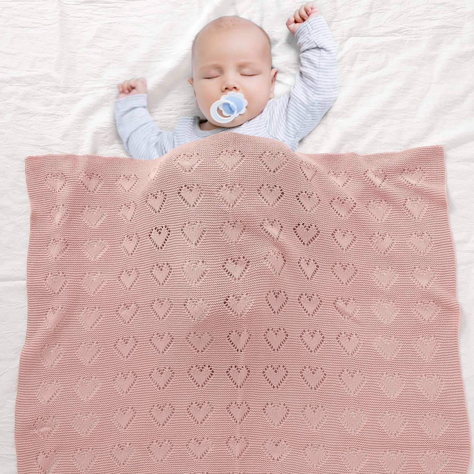 mimixiong Coperta per neonato lavorata a maglia 100% cotone, 100 x 80 cm (Rosa)