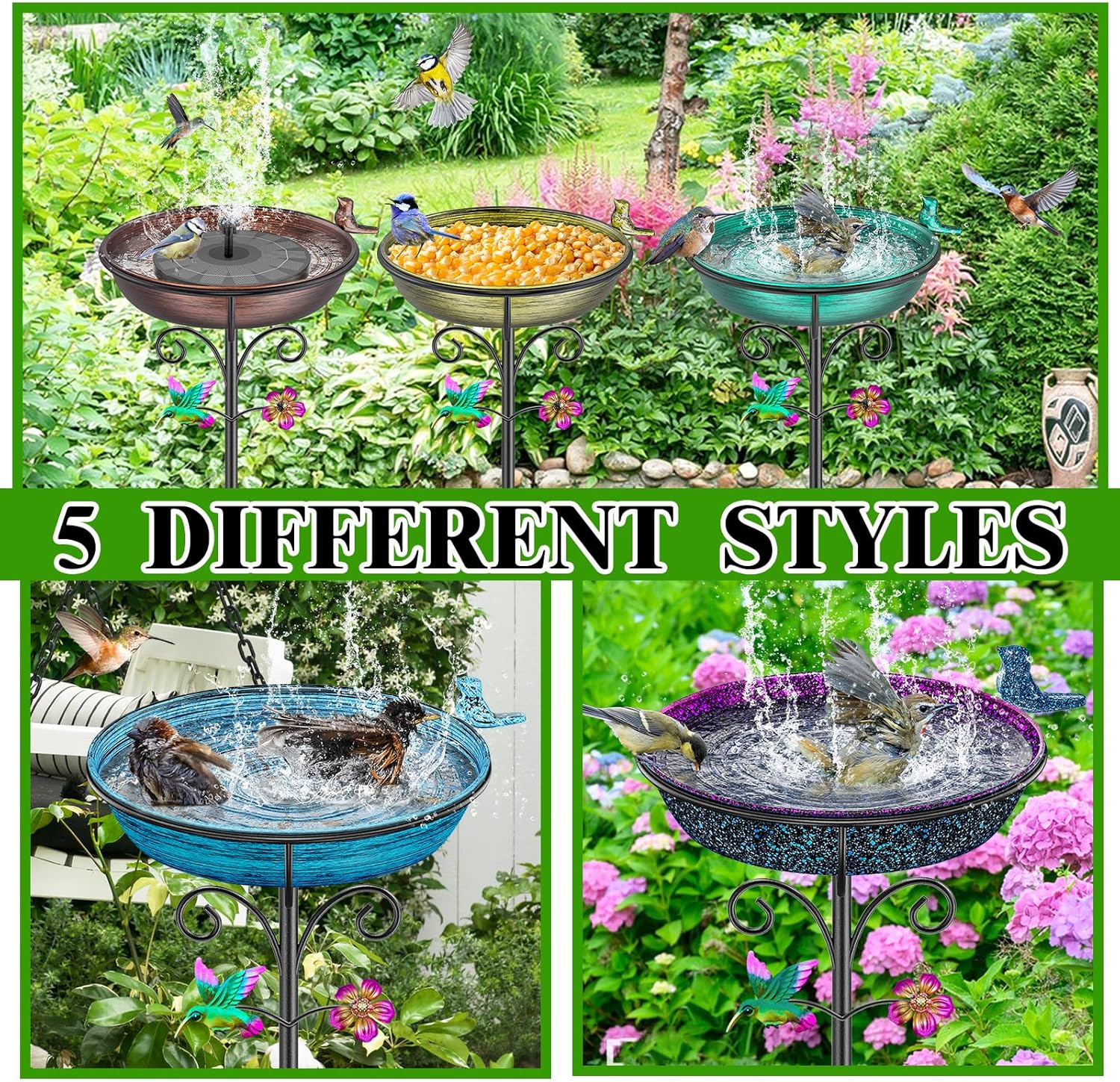 Metal Bird Bath for Outside, Freestanding Garden Bird Baths Bowl, Vintage Birdbath for Outdoors Yard Garden Lawn Decor Decor (Gradient Purple)