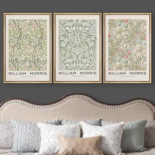 Miniatura 3 de wall26 Lienzo enmarcado para pared, juego de arte con patrón de flores de William Morris, tapices de naturaleza, ilustraciones florales, bellas