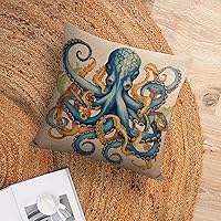 Vista 20 de Funda de cojín de pulpo costero para exteriores, decoración moderna de 18 x 18 pulgadas, decoración náutica costera de playa, casa, vida marina