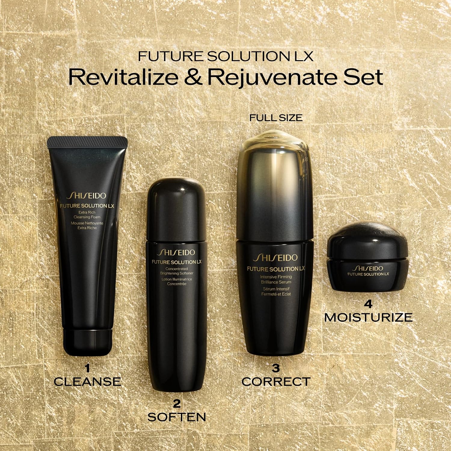 Shiseido Revitalize & Rejuvenate Set - Future Solution LX Extra Rich Foam (50mL), Concentrated Softener (74mL), Intensive Firming Brilliance Serum (50mL) & Total Regenerating Cream (15mL) - $514 Value