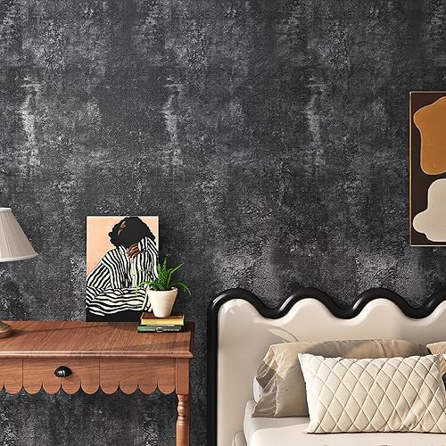 Miniatura 8 de Livelynine Papel tapiz de hormigón industrial para baño, papel de contacto autoadhesivo, hormigón negro, texturizado, 15.8 x 197 pulgadas, papel de