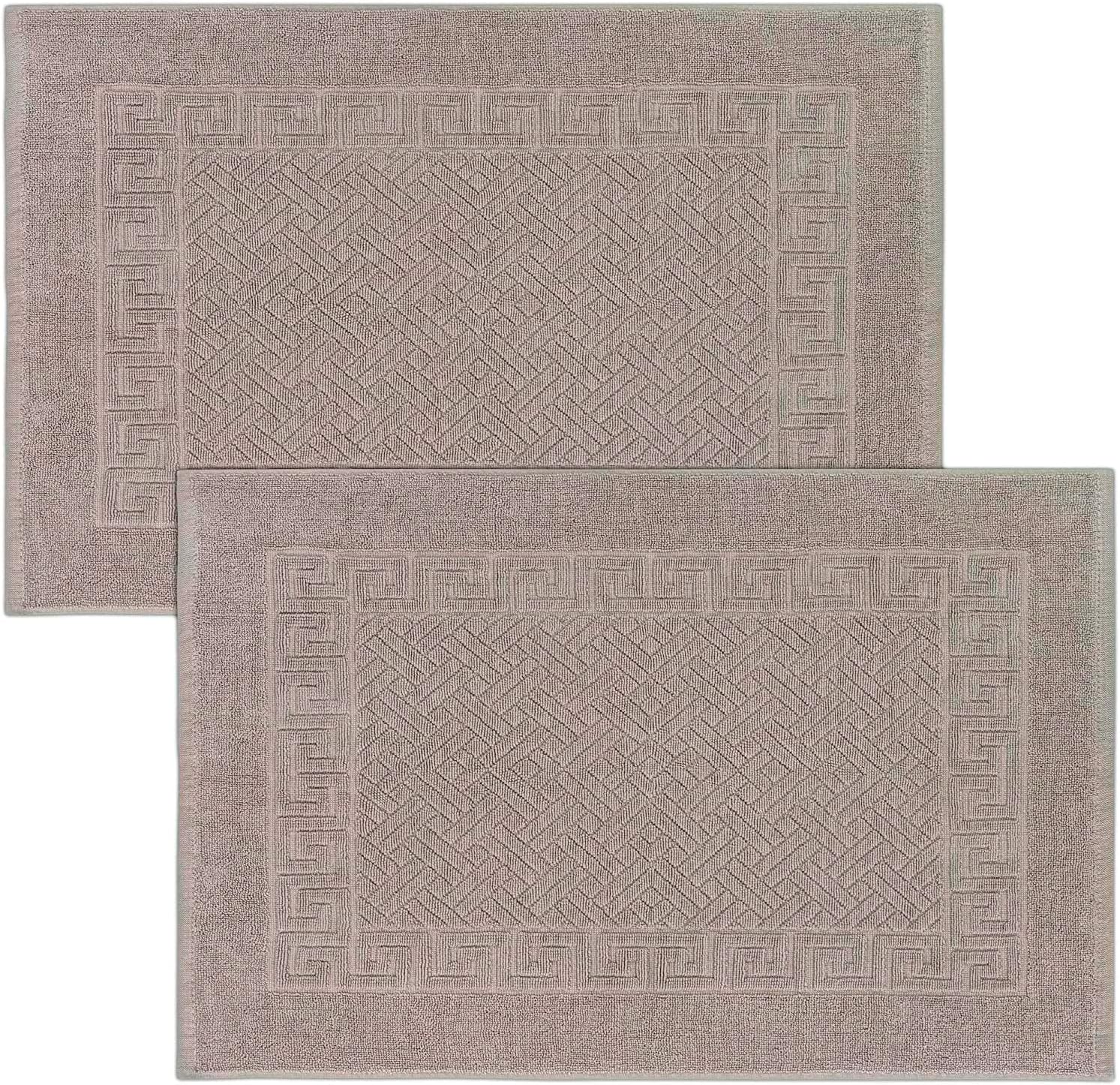Adobella 2 Towel Bath Mats, 100% Cotton Jacquard Design, Floor Towel Rugs for Bathroom, 20 x 30 inches, Super Soft, Absorbent and Quick Dry, Taupe Brown (Pack of 2)