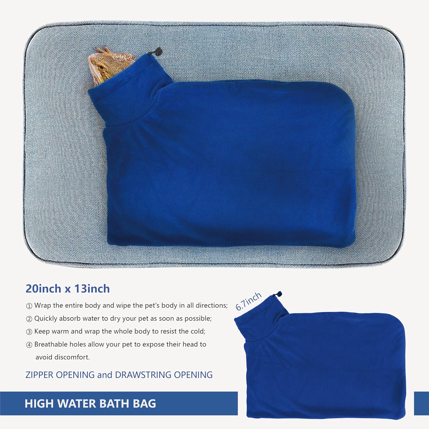Bearded Dragon Foldable Bath Pool with Bath Brush, Bathrobe, Towel, Spray Pot and Tweezer, for Puppy Small Dogs Cats (Blue, 6 n 1 Set)