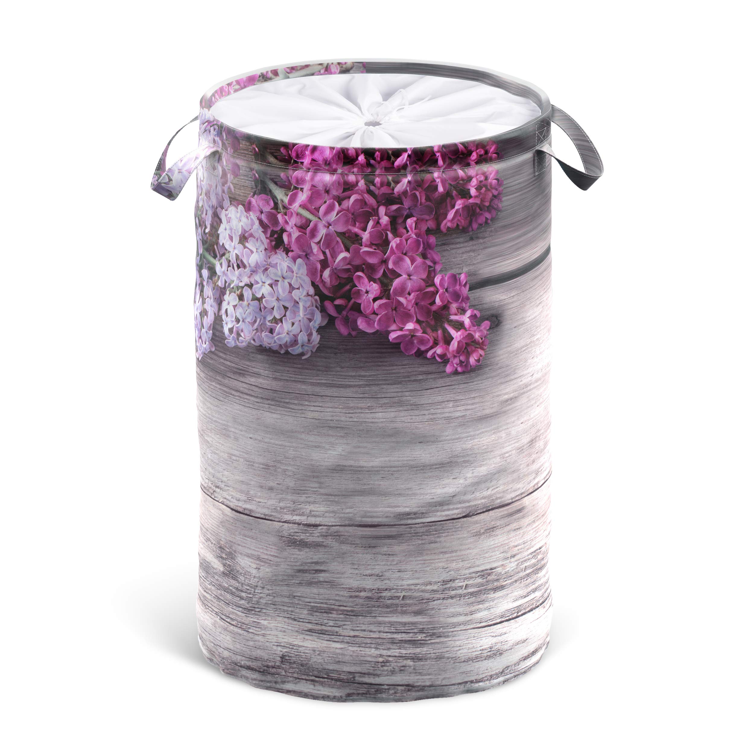 Sanilo Lilac Laundry Basket With Lid, Round Storage Container 60 Litres, Foldable Laundry Bin With Handles (Lilac)