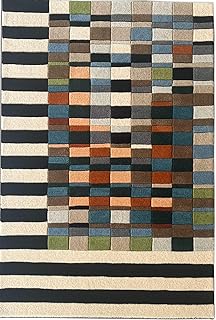Modern Hand-Tufted Wool Area Rug – Multi-Color Block Pattern with Stripe...