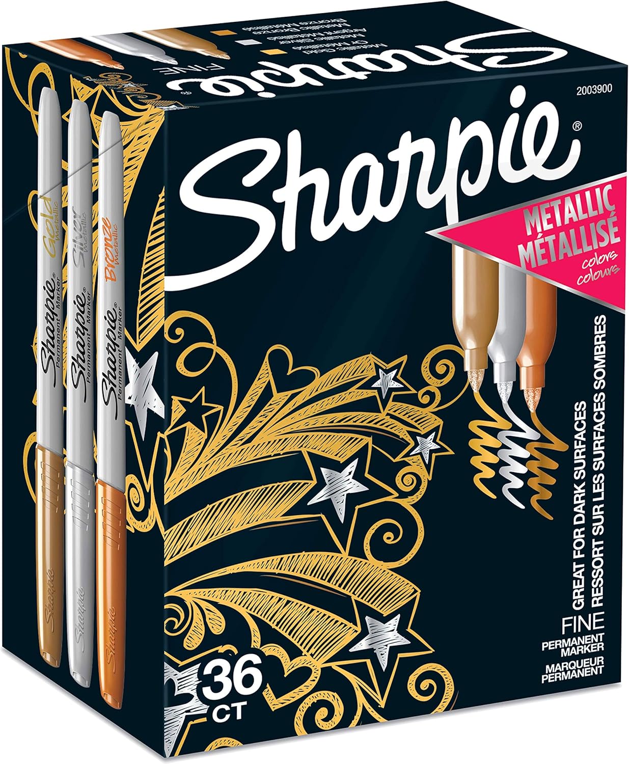 Sharpie Metallic Permanent Markers, Fine Point, Assorted Metallic, 36 Count