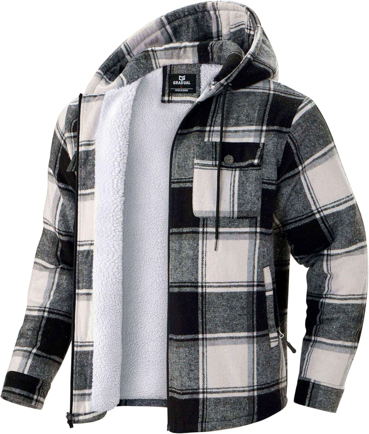 G Gradual Men's Flannel Jacket Fleece Sherpa Lined Hoodies Zip Up Plaid Shirt Warm Winter Jackets for Men with Zipper Pockets