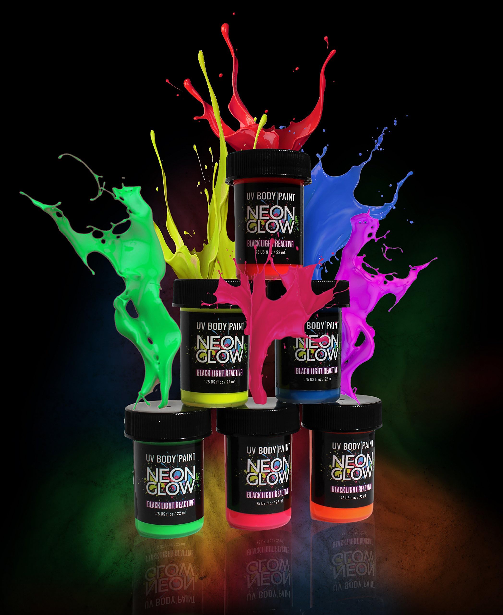Neon Glow Laser Tag Theme Birthday Game Supplies for Boys - Create Blacklight Fluorescent War Paint, Armor Accessories, Decorations, Activities, & Party Favors - Safe on Skin (Set of 6 .75 oz Bottles)