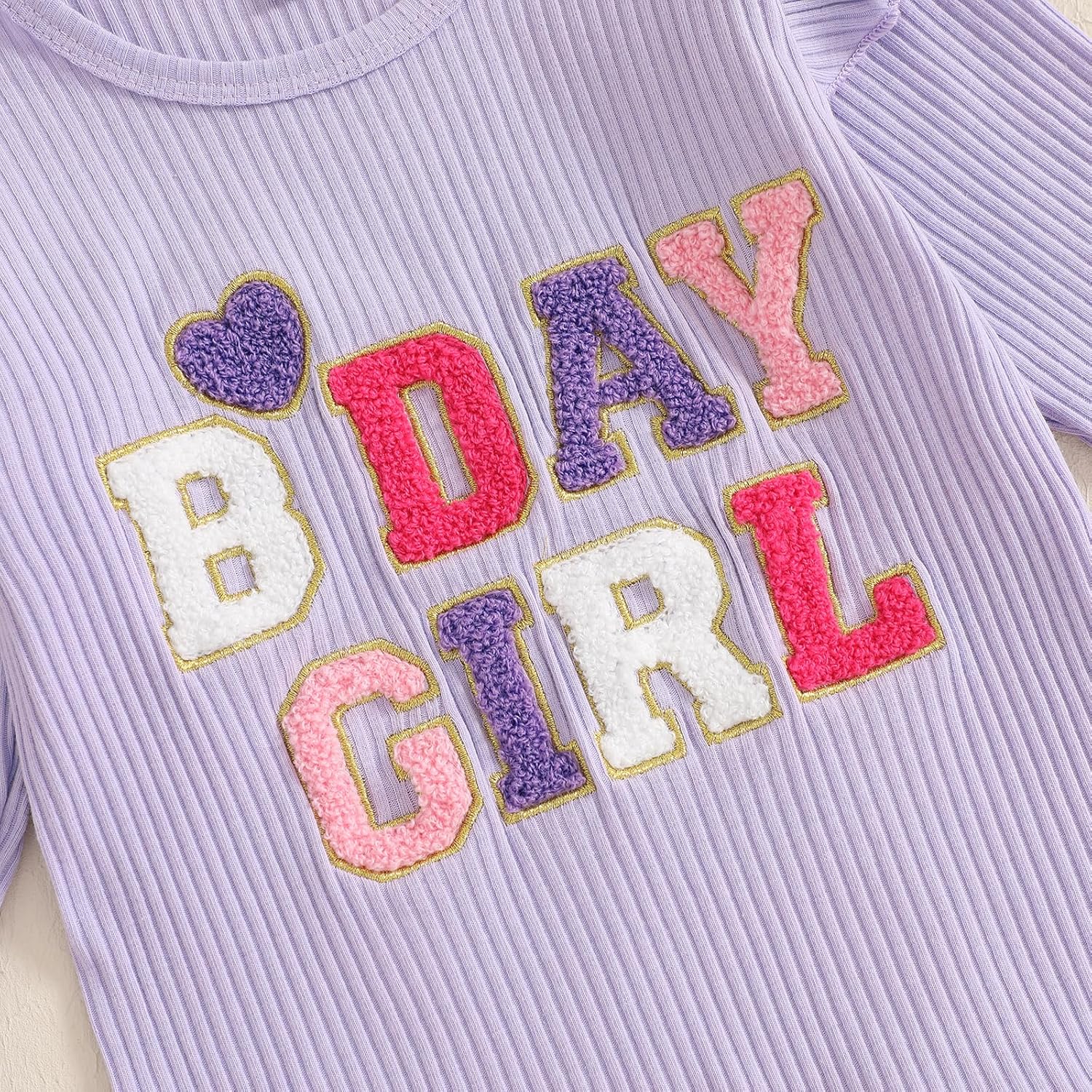 Baby Birthday Girl Outfit Birthday Girl Print Ribbed Ruffle Sleeve Shirt Solid Flare Pant Leggings Fall 2pcs Clothes - Image 5