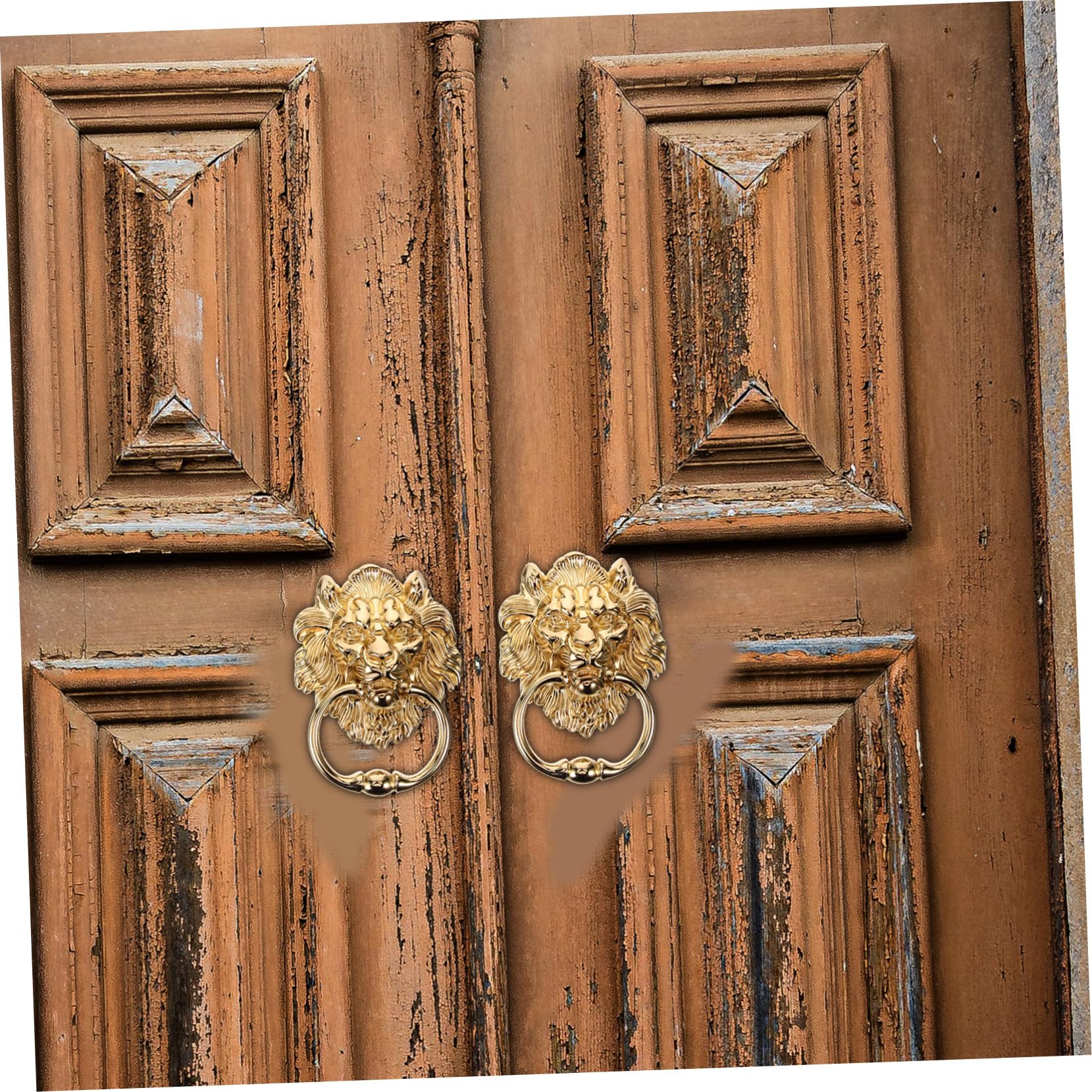 SHINEOFI Poignée De Tirage De Porte Heurtoir Tete De Lion Poignee De Porte De Portail Décorative Métal Dorée