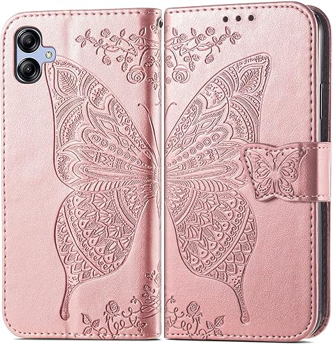Miniatura 4 de Funda tipo cartera para Samsung Galaxy A04E, funda protectora de piel sintética con tapa para la muñeca, ranuras para tarjetas, bolsillo en relieve