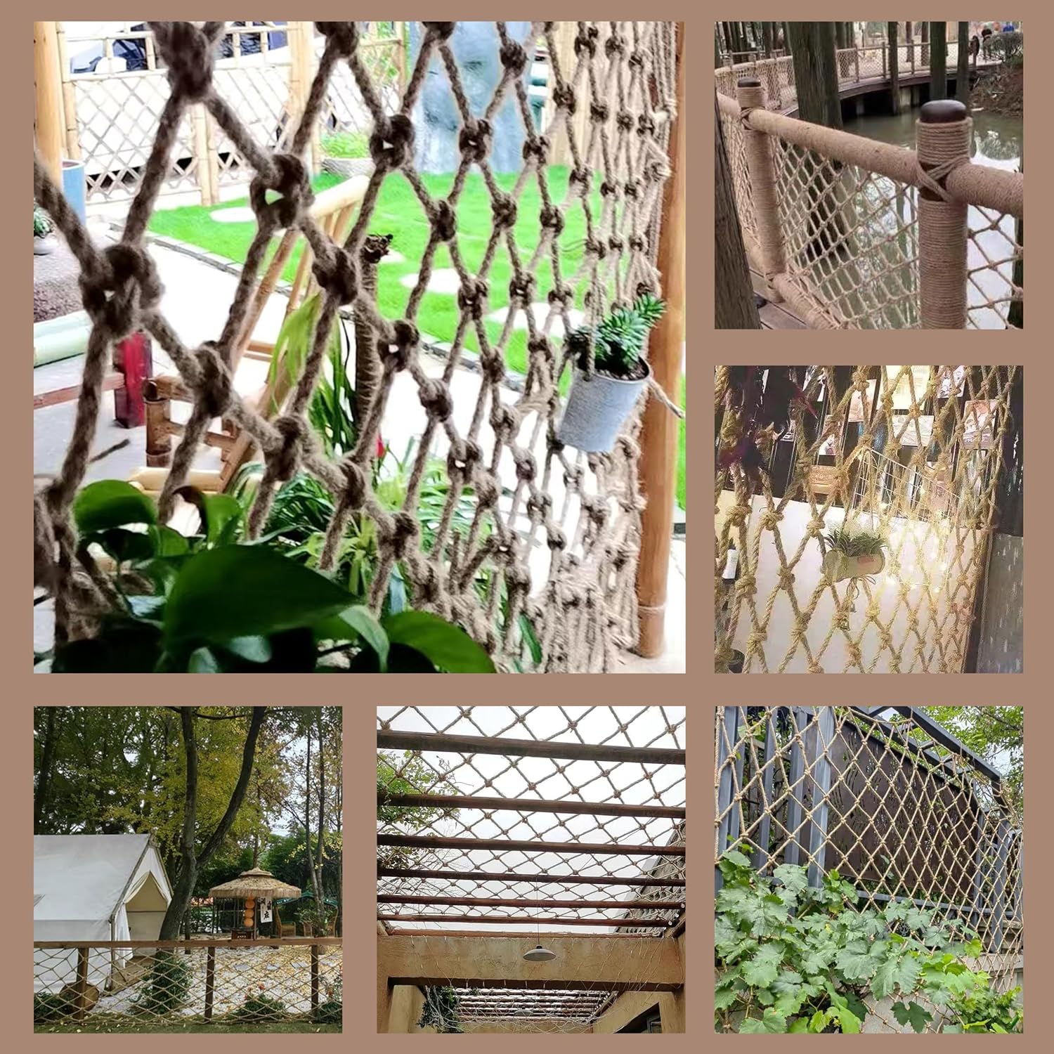 Safety Hemp Rope Net Kids Climbing Safety Tree House Climbing Children Balcony Stairs Fence Railing Garden Playground Protection Heavy Duty Indoor&Outdoor Decor(8mm)