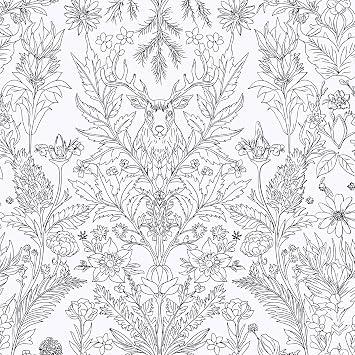 Black and White Deer Wallpaper 17.3"300" Nature Plant Peel and Stick Wallpaper Contact Paper Removable Self Adhesive Vinyl Wall Paper for Bedroom Living Room Cabinet