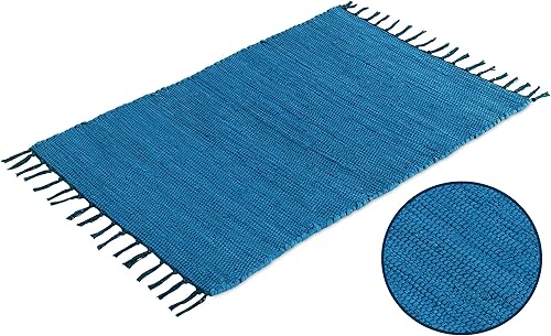 Alfombra de trapo de algodón de 24 x 36 pulgadas, alfombra Chindi multicolor, tejida a mano, lavable y reversible para sala de estar, cocina,