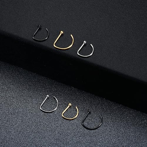 Miniatura 8 de THUNARAZ Anillos de nariz de 20G para mujeres y hombres, acero inoxidable 316L CZ D en forma de anillos de nariz joyería