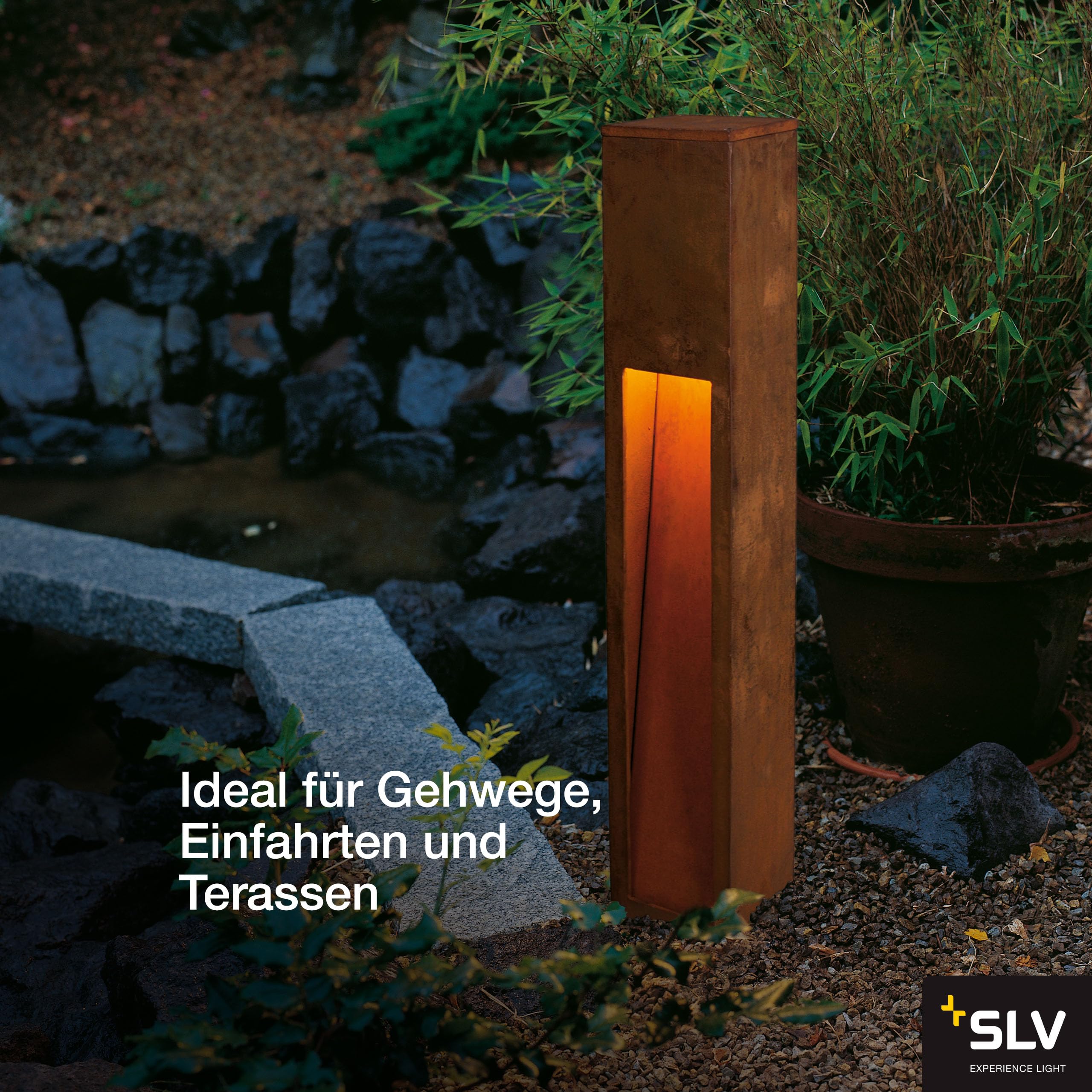SLV Herrumbre luminaria de pie Rusty Slot 80 / iluminación Caminos, Paredes, entradas, lámpara led de jardín de Exterior / E27 IP44 11 W, 88x17x19 cm