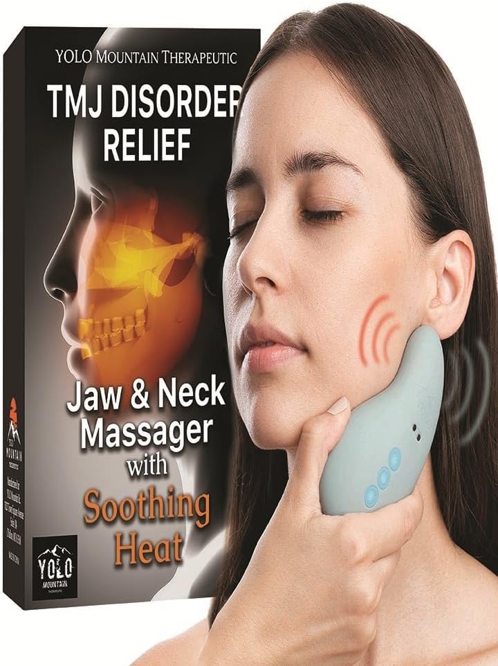 TMJ Relief Products Jaw Massager w/ Soothing Heat, Patented TMJ Massage Tool w/10 Gentle Vibration Modes, Eases TMJ Jaw & Neck Pain, Stiffness, Tension, Headaches, Migraine Relief