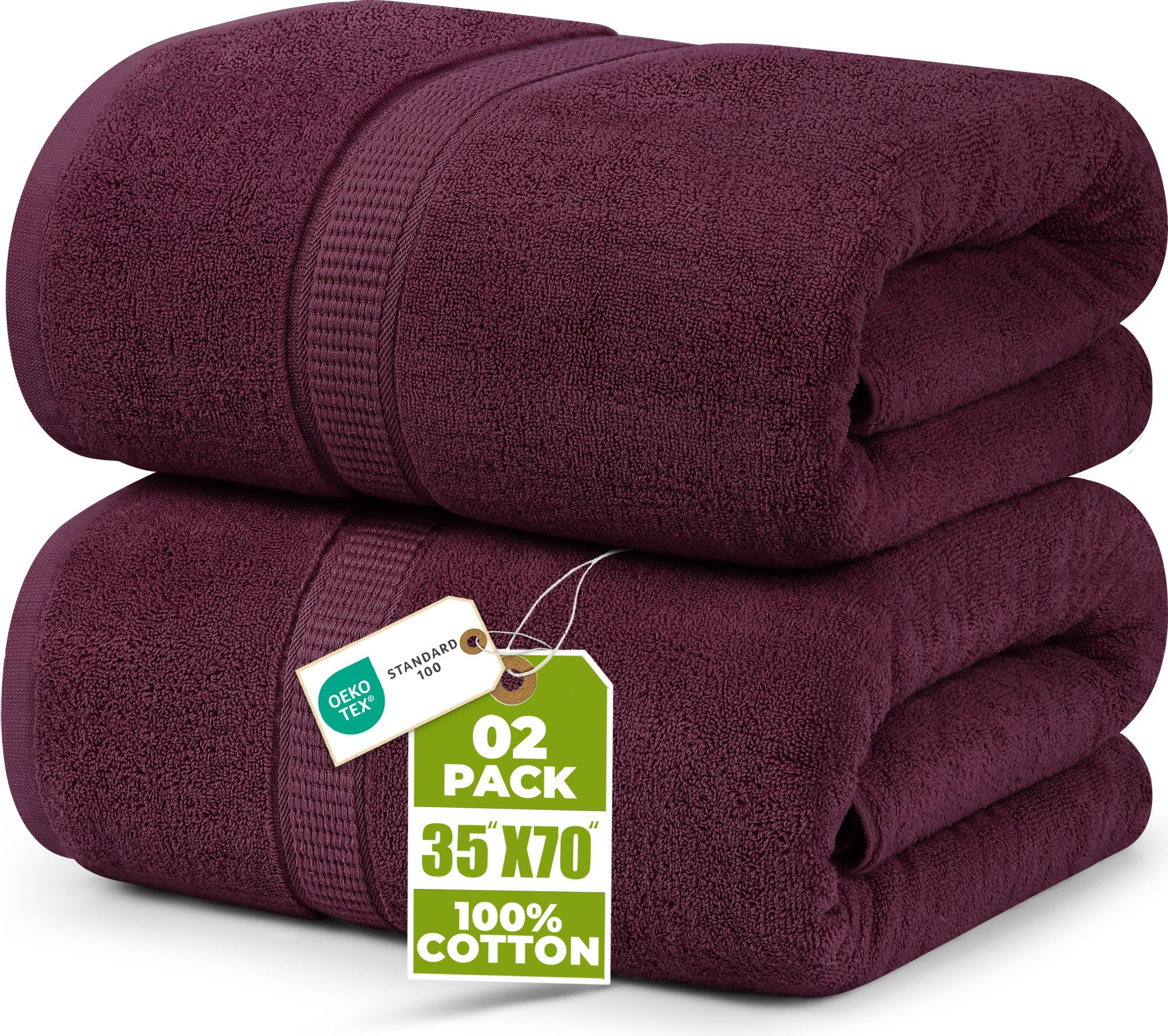 Premium Jumbo Bath Sheet (90 x 180 cm, 8 Pack) - 100% Ring Spun Cotton Highly Absorbent and Quick Dry Extra Large Bath Sheet - Super Soft Hotel Quality Towel (Burgundy)