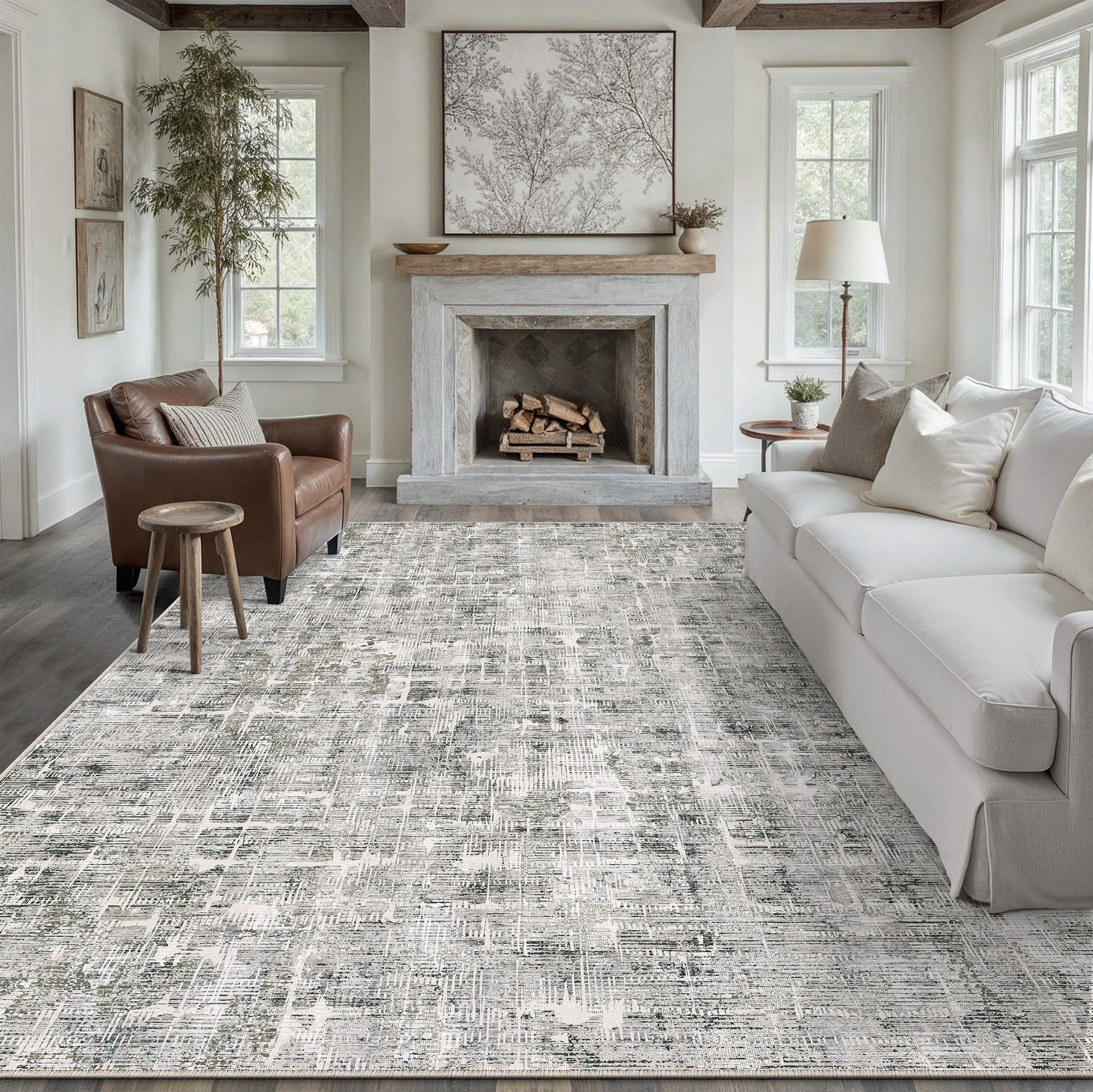 PureCozy Teppich Wohnzimmer Waschbarer rutschfest Boho Abstrakt Carpet