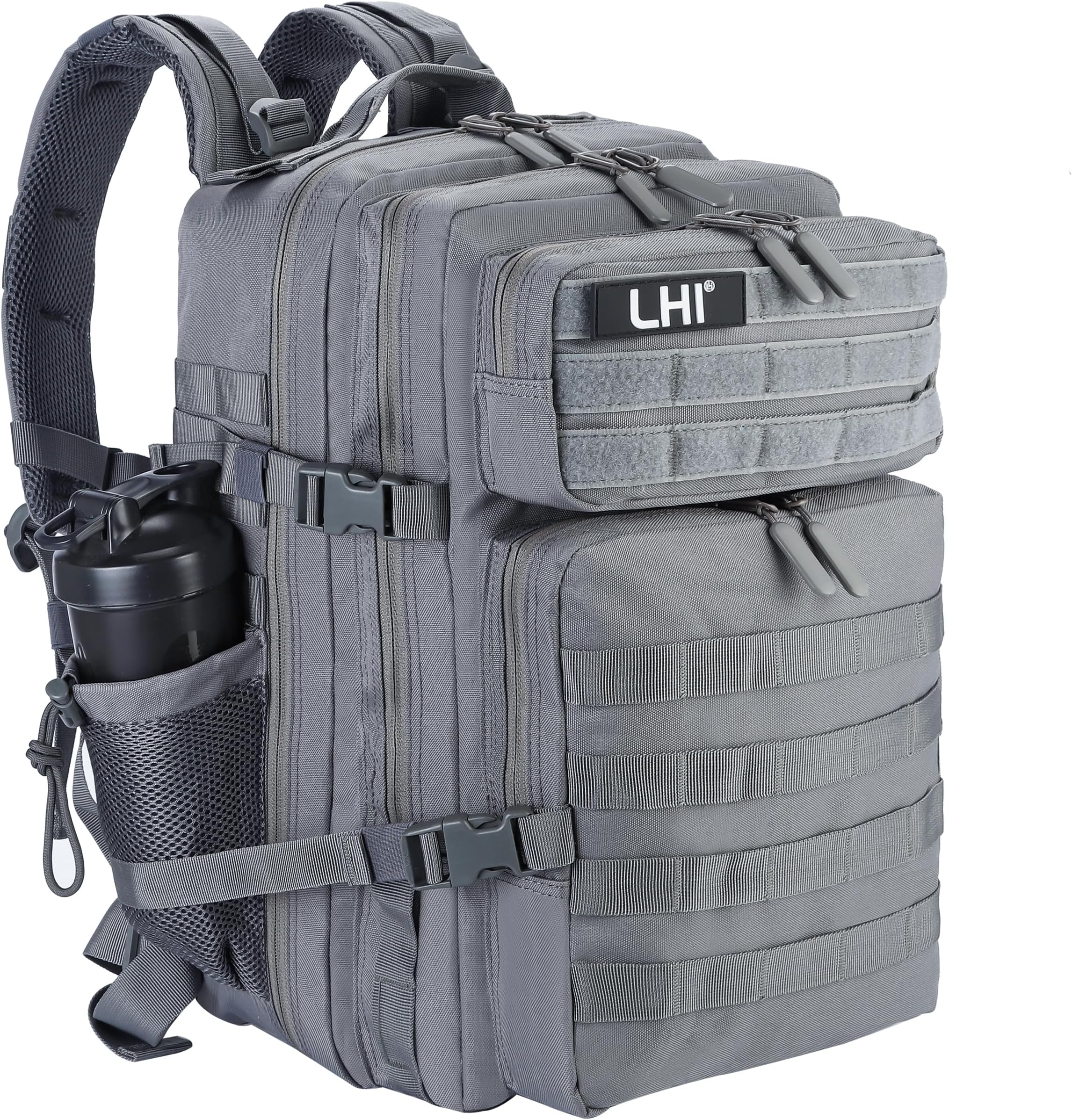 LHI Military Tactical Backpack for Men and Women 45L Army 3 Days Assault Pack Bag Large Rucksack with Molle System - Grey