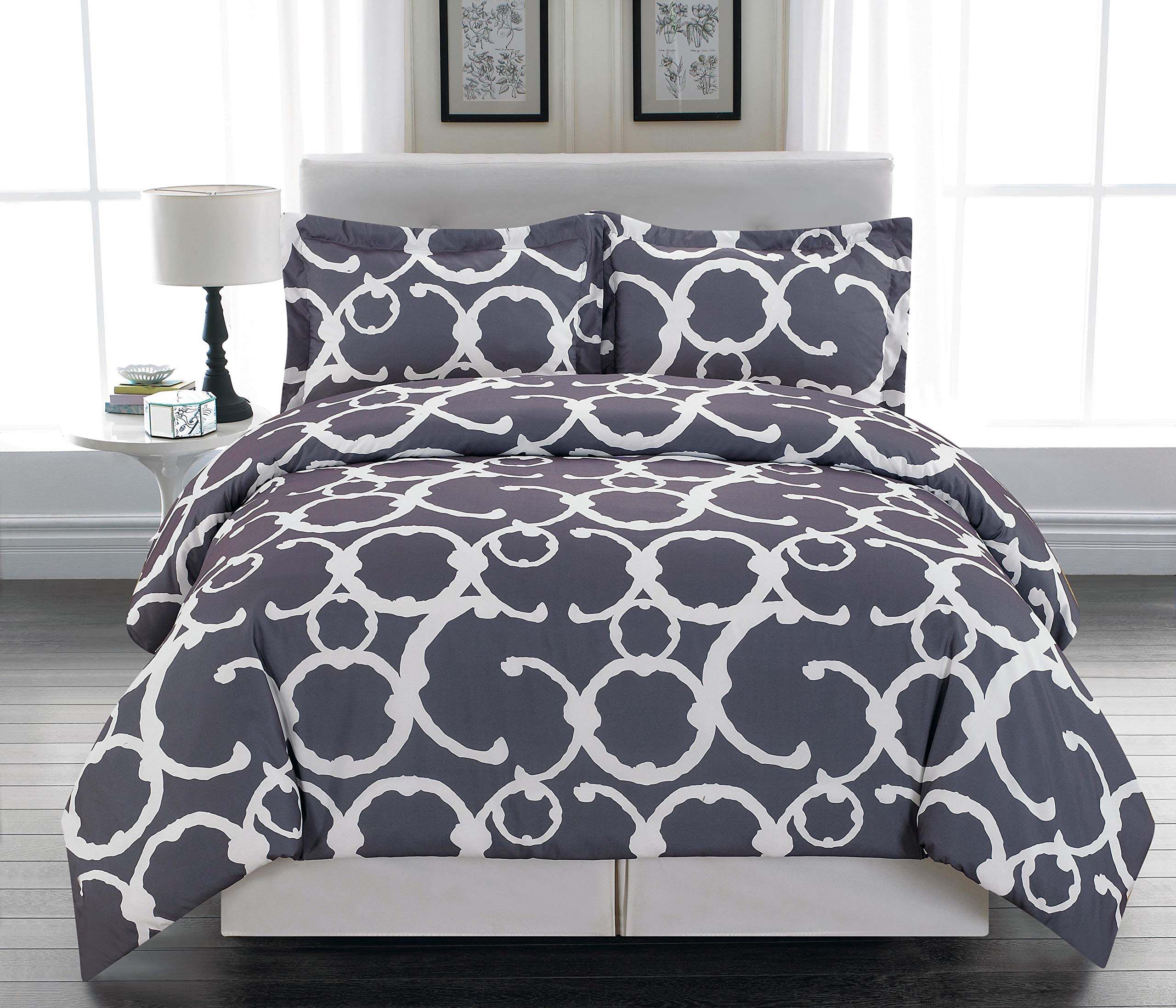Edredón acolchado Duck River Rhys de 3 piezas gris con relieve geométrico jacquard