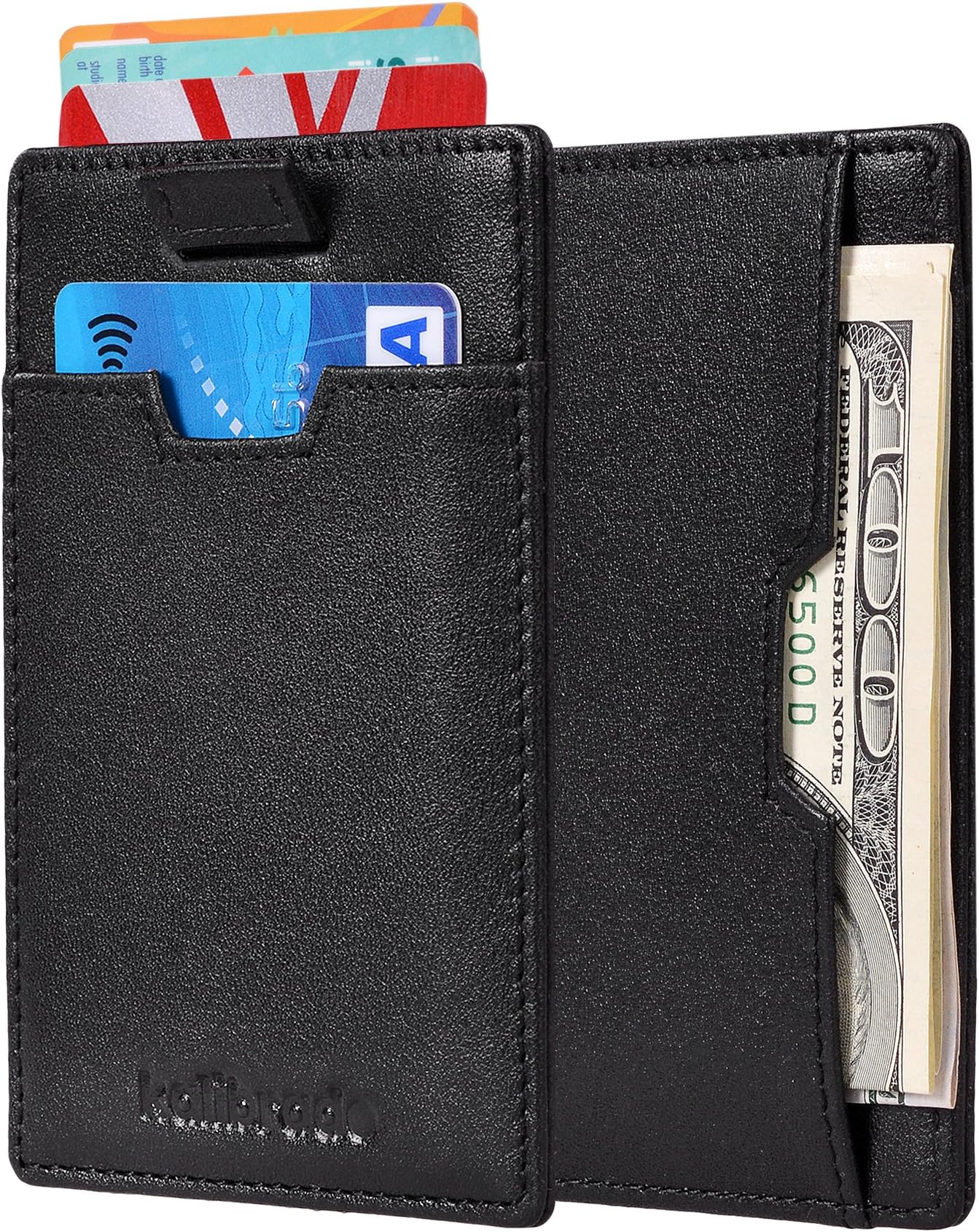 Slim Mens Sleeve Front Pocket Wallet Made from Genuine Leather including RFID Blocking Security with Thin Minimalist Style - Ultra Skinny Credit Card Holder Design by Kalibrado