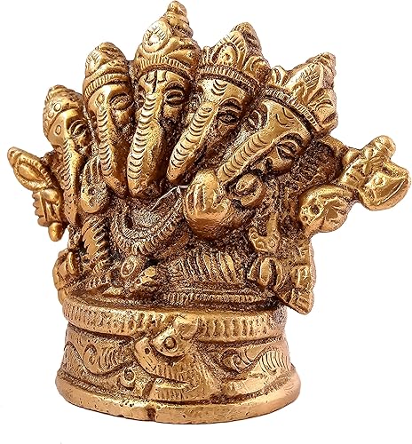 Miniatura 3 de GURU JEE™ Estatua de latón Panchmukhi Lord Ganesha Idol 5 Caras Ganesh Ji Cinco cabezas Ganpati Bappa Murti para regalos Puja Mandir Temple Showpiece