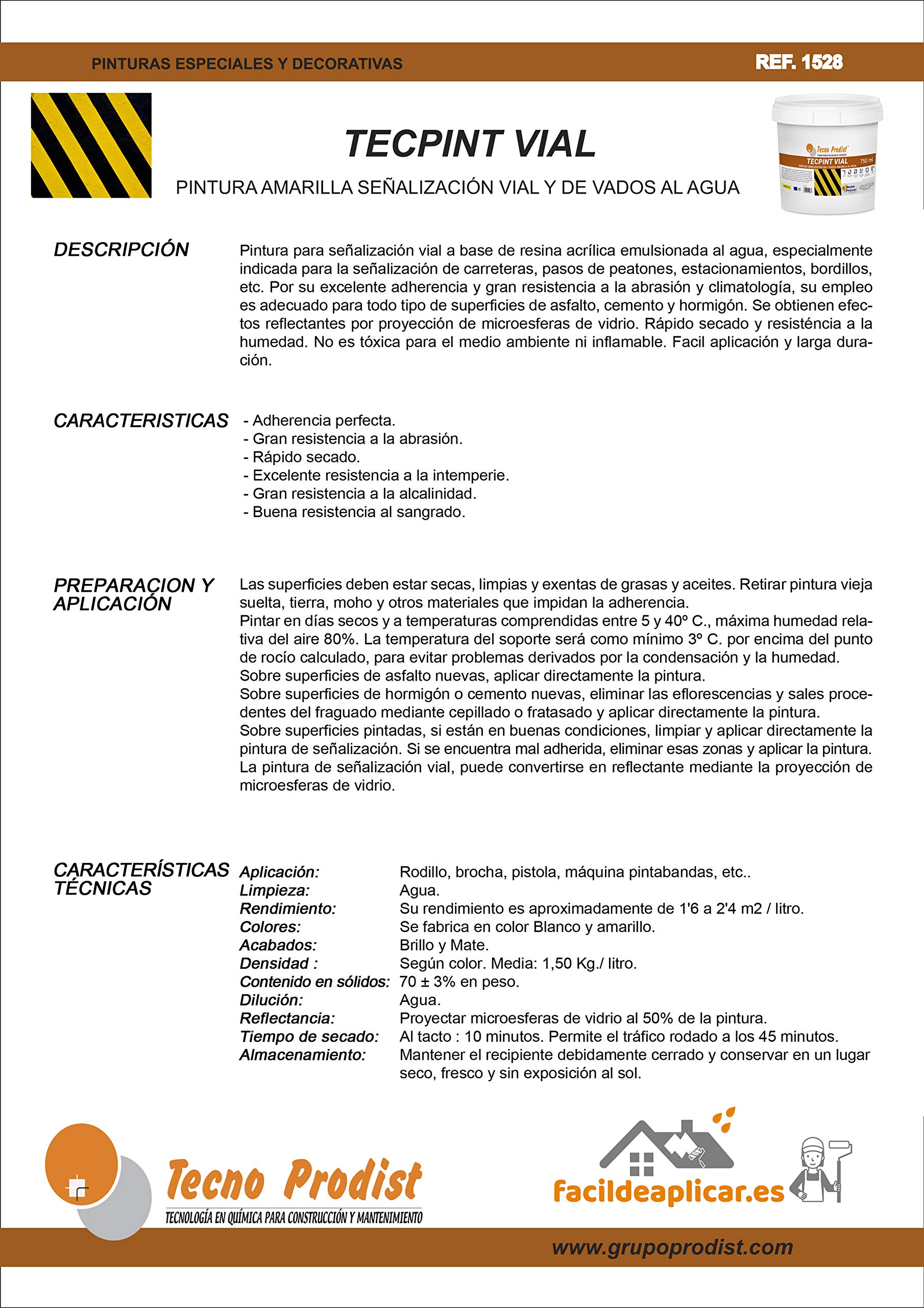 Tecno Prodist TECPINT VIAL JAUNE Peinture à l'eau marquage routier 3 kg