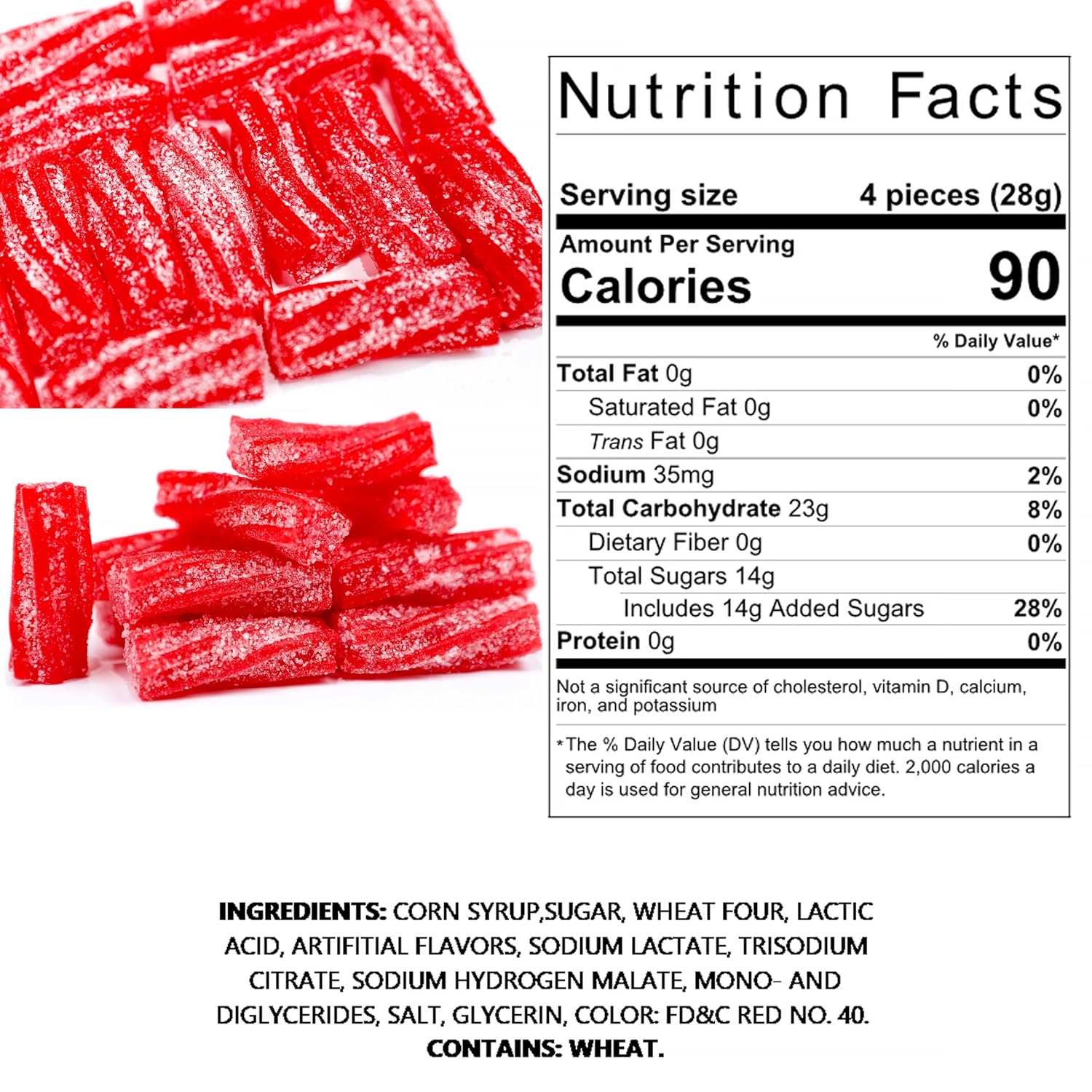 Smarty Stop Sour Licorice Twist Bite Gummy Candy/Twisteroos Pectin Filled Licorice Sour Gummies (Strawberry, 5 Pound (Pack of 1))