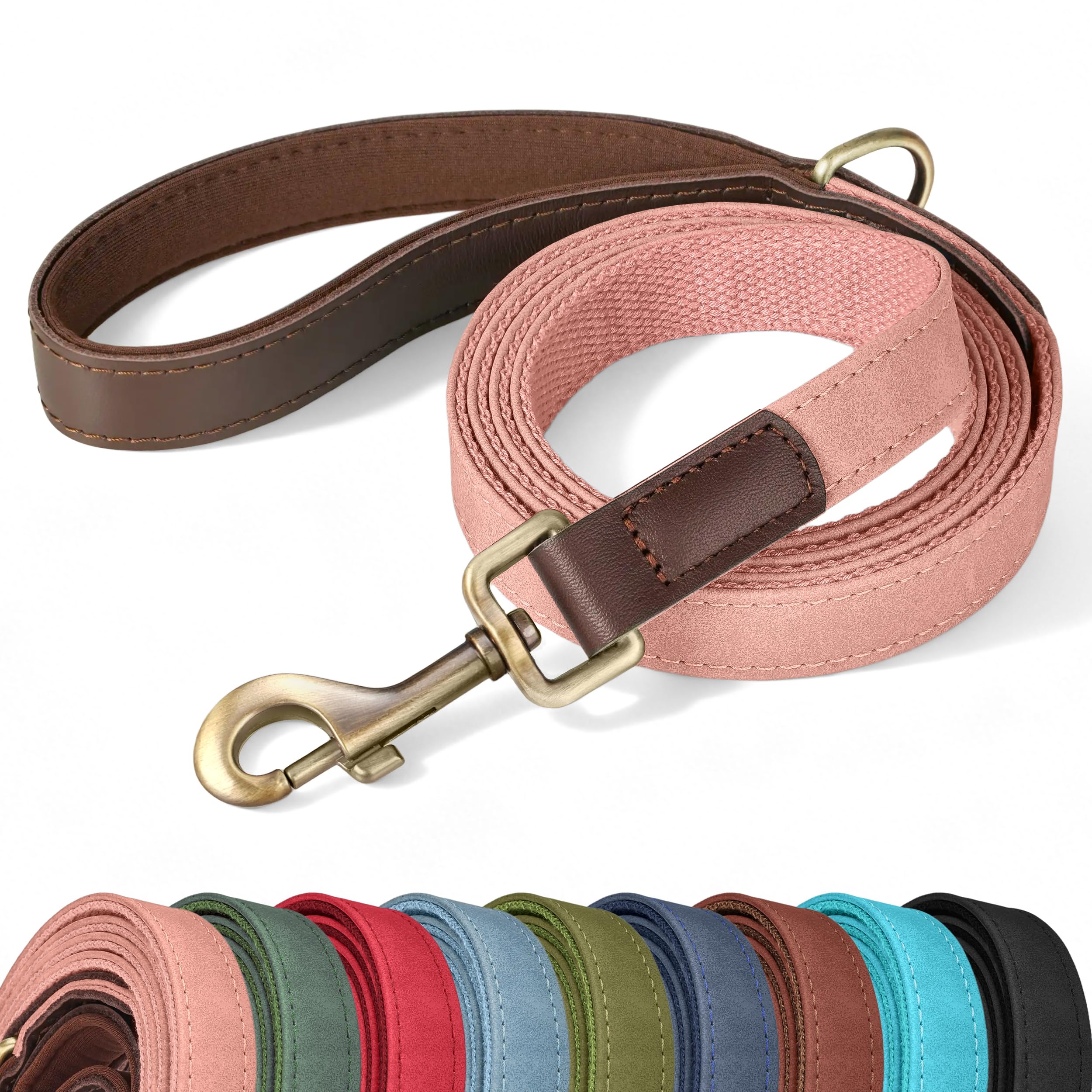 Didog PU Leather Dog Leash for Small Dogs, 5ft Soft Padded Handle, Pink