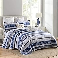 Vista 78 de Homzard King Size Quilt Set, Grey White Snowflake Striped Comforter Set,Cotton Gray Bedspread King Size, Lightweight Comforter Fall Bedding 3 Piece