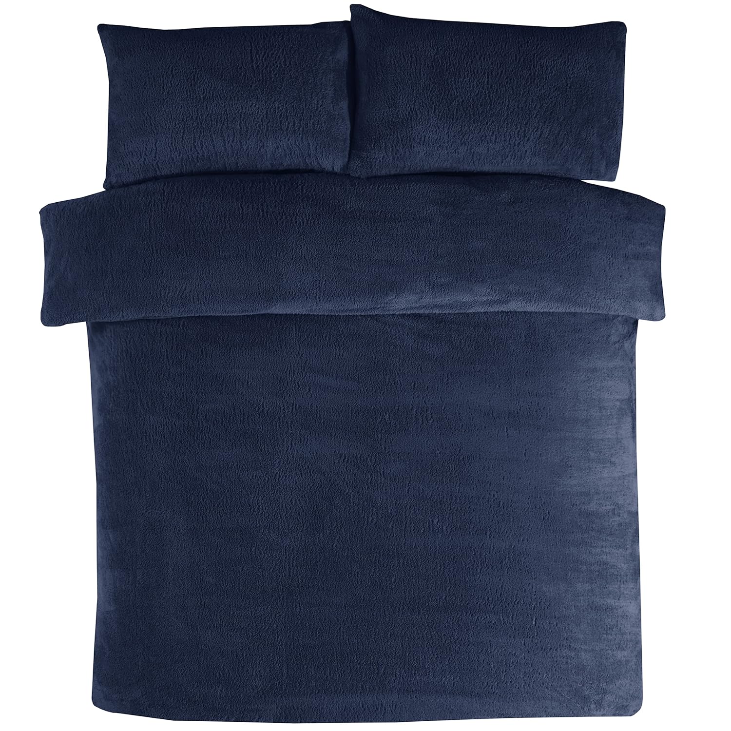 Sleepdown Bettwäsche-Set mit Kissenbezügen, Teddy-Fleece, warm, gemütlich, superweich, für Doppelbett (200 x 200 cm), Polyester, Marineblau