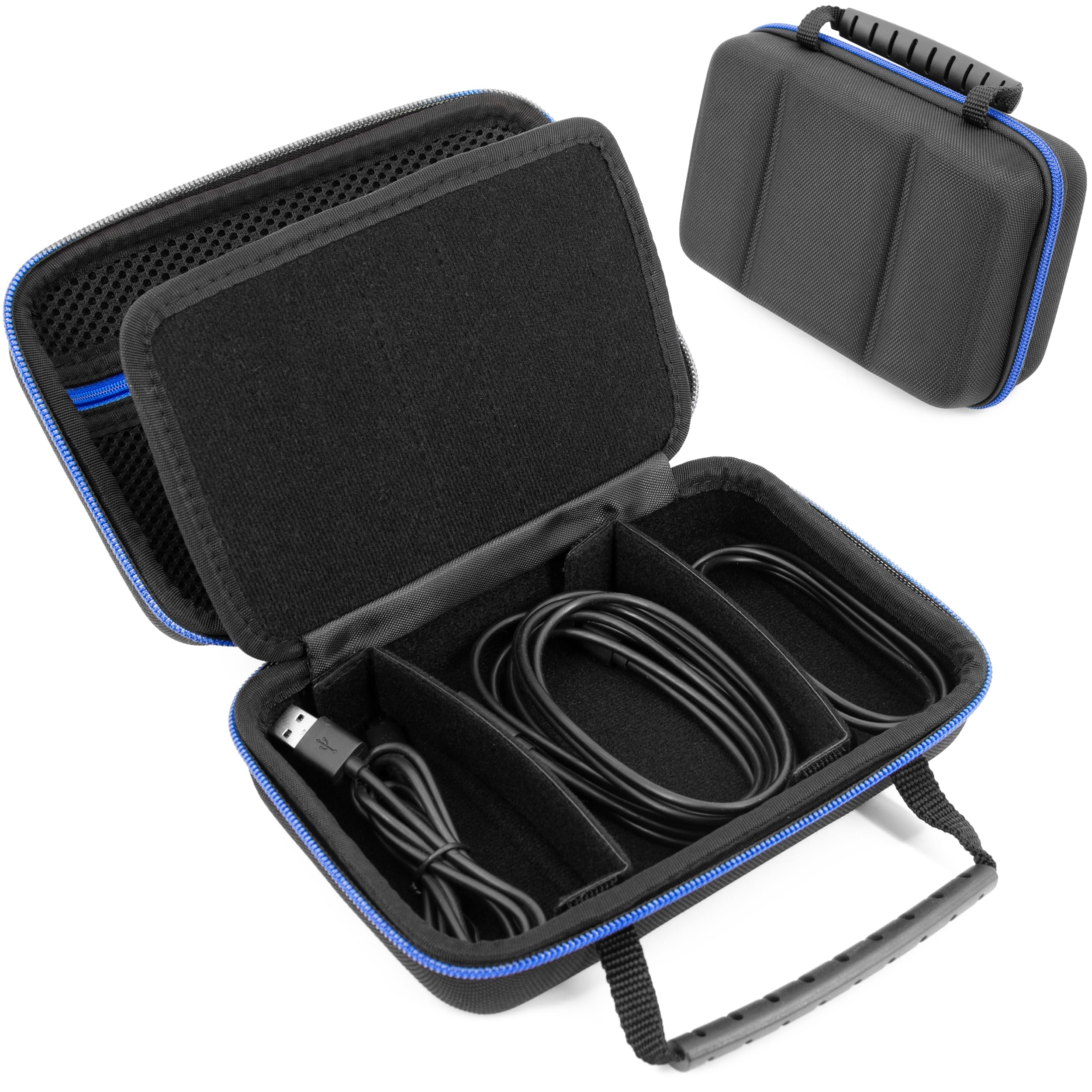 CASEMATIX Hard Shell Electronics Organizer Travel Case with 2 Adjustable Cable Bag Dividers, 3 Zipper Pouches and Elastic Cable Loops - Compact and Protective Charger & Travel Cord Organizer