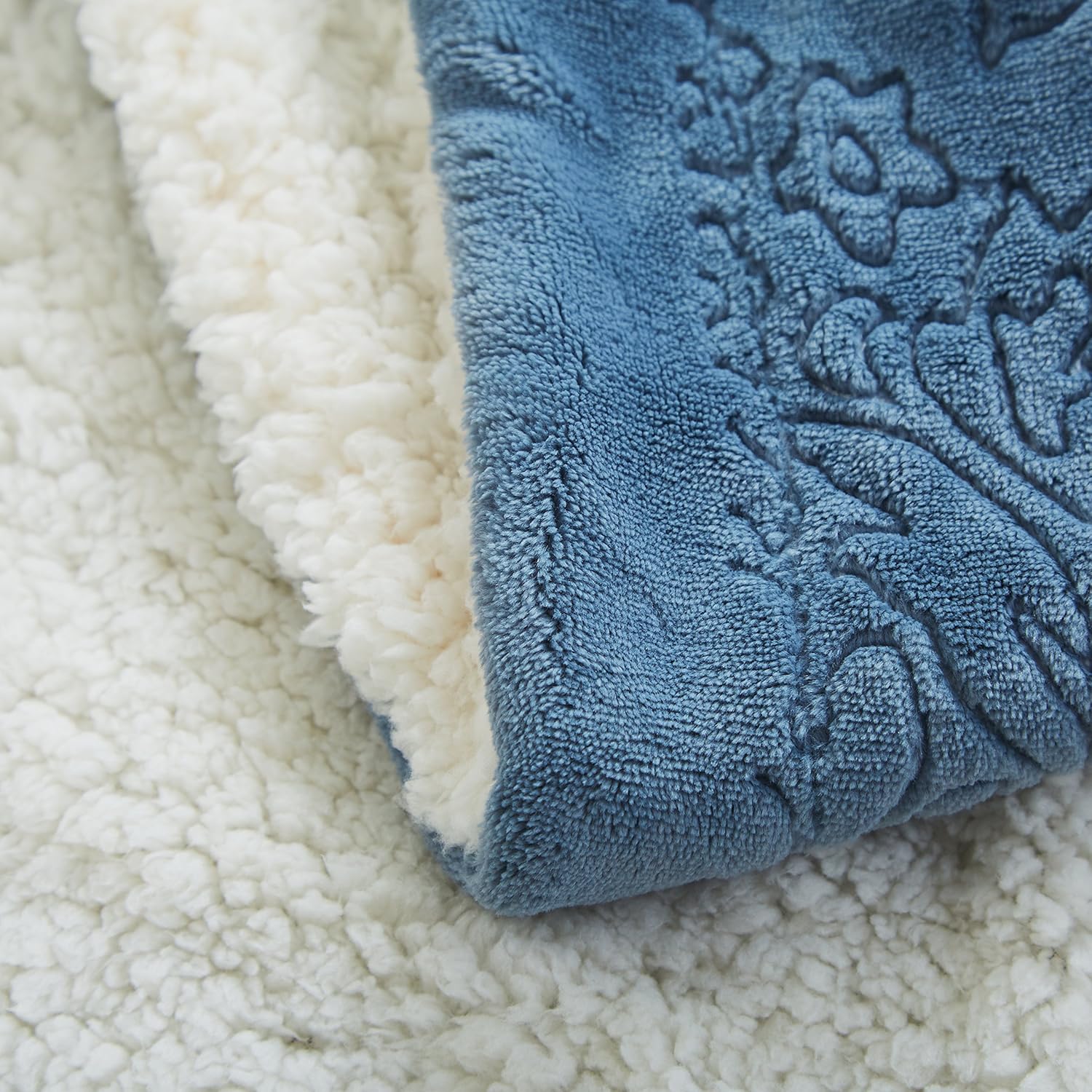 Tache Elegant Reversible Embossed Sherpa Slate Blue Bed Throw Blanket (Blue Gray, 63 x 87 Inch)