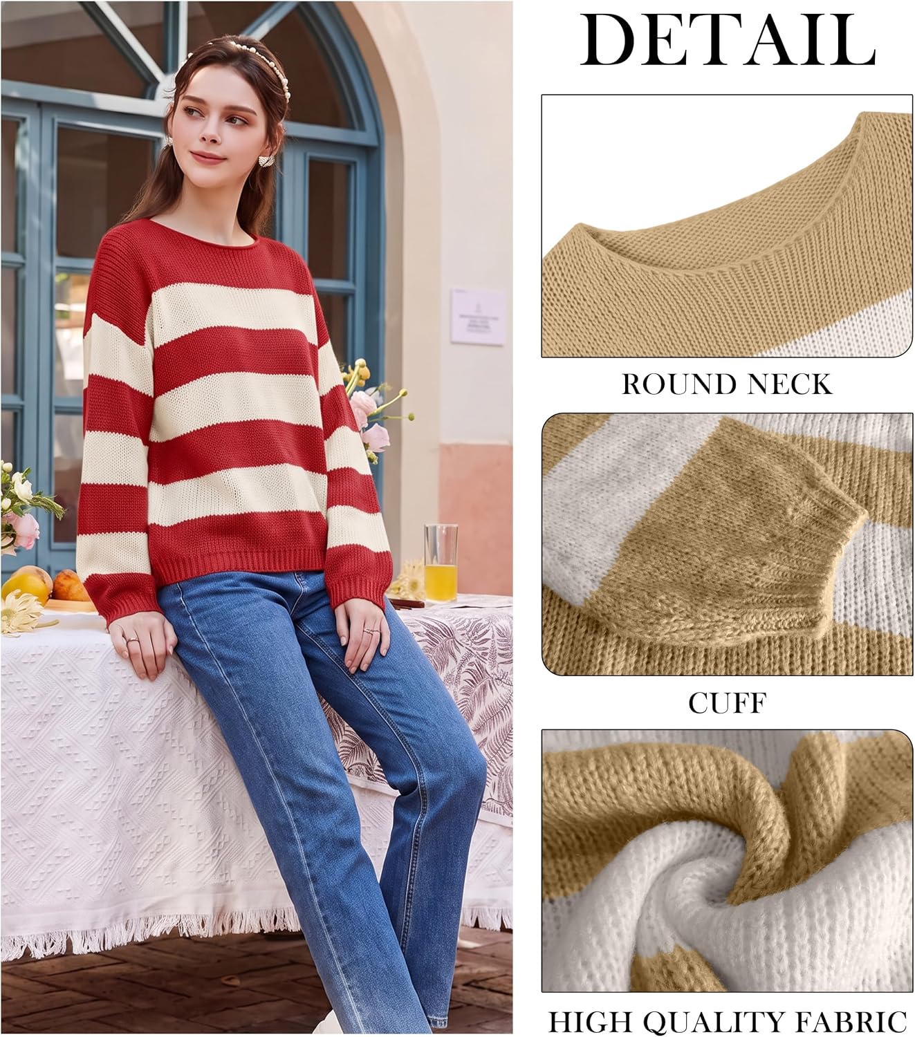 Sweaters for Womens Fall Winter Y2K Oversized Preppy Jumper Sweaters Lightweight Knit Color Block Pullover Sweater