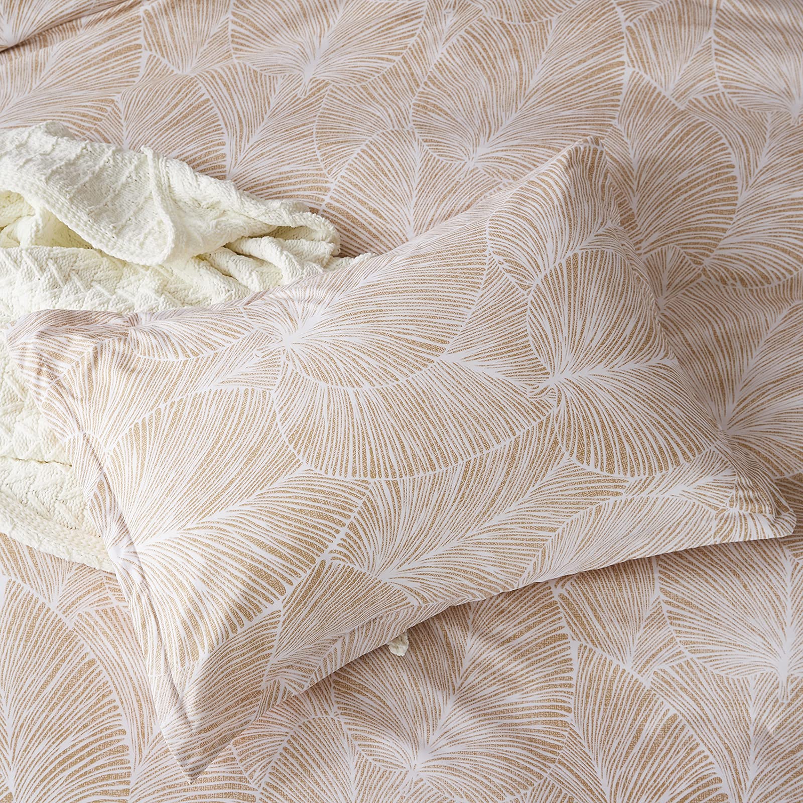 Housse De Couette MUUWUU 240x260 Cm - Motif Feuilles Tropicales Dorées - Microfibre