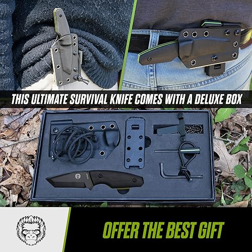 Miniatura 9 de Cuchillo de supervivencia  Cuchillo de cuello Bushcraft para hombre, juego de regalo de hoja fija ambidiestro Kydex y varilla ferro  Hoja EDC D2 de