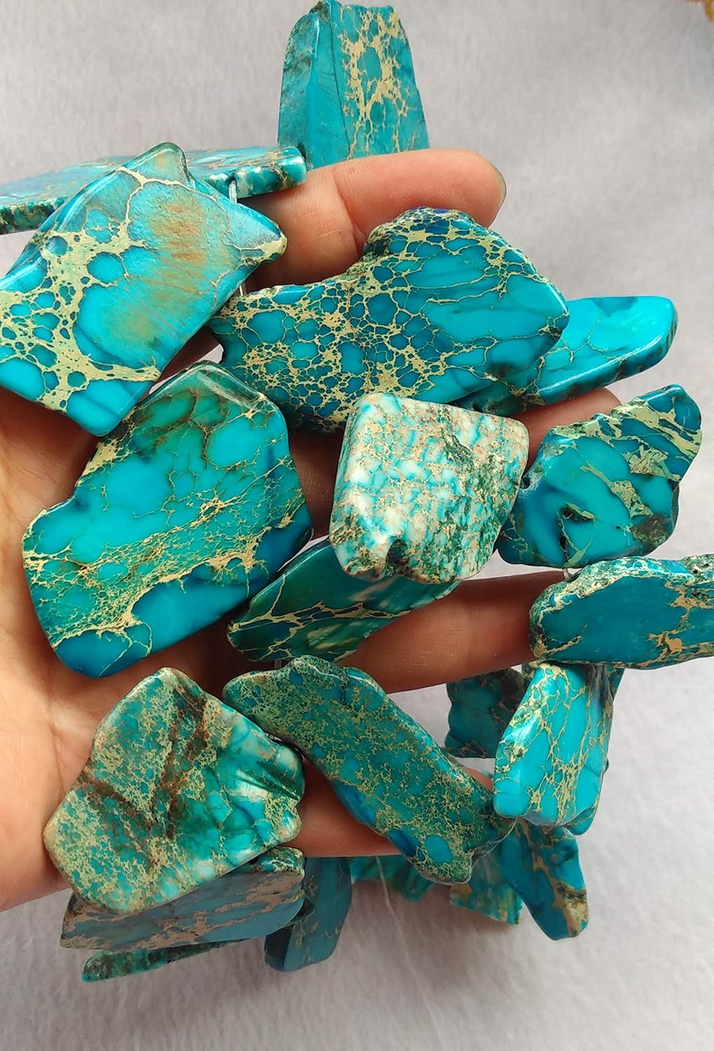Full Strand 25pcs -25-60mm Natural Imperial Jasper Stone Freeform Nuggets Slab Beads,Slab Beads Jasper Pendant Necklace - Top Drilled