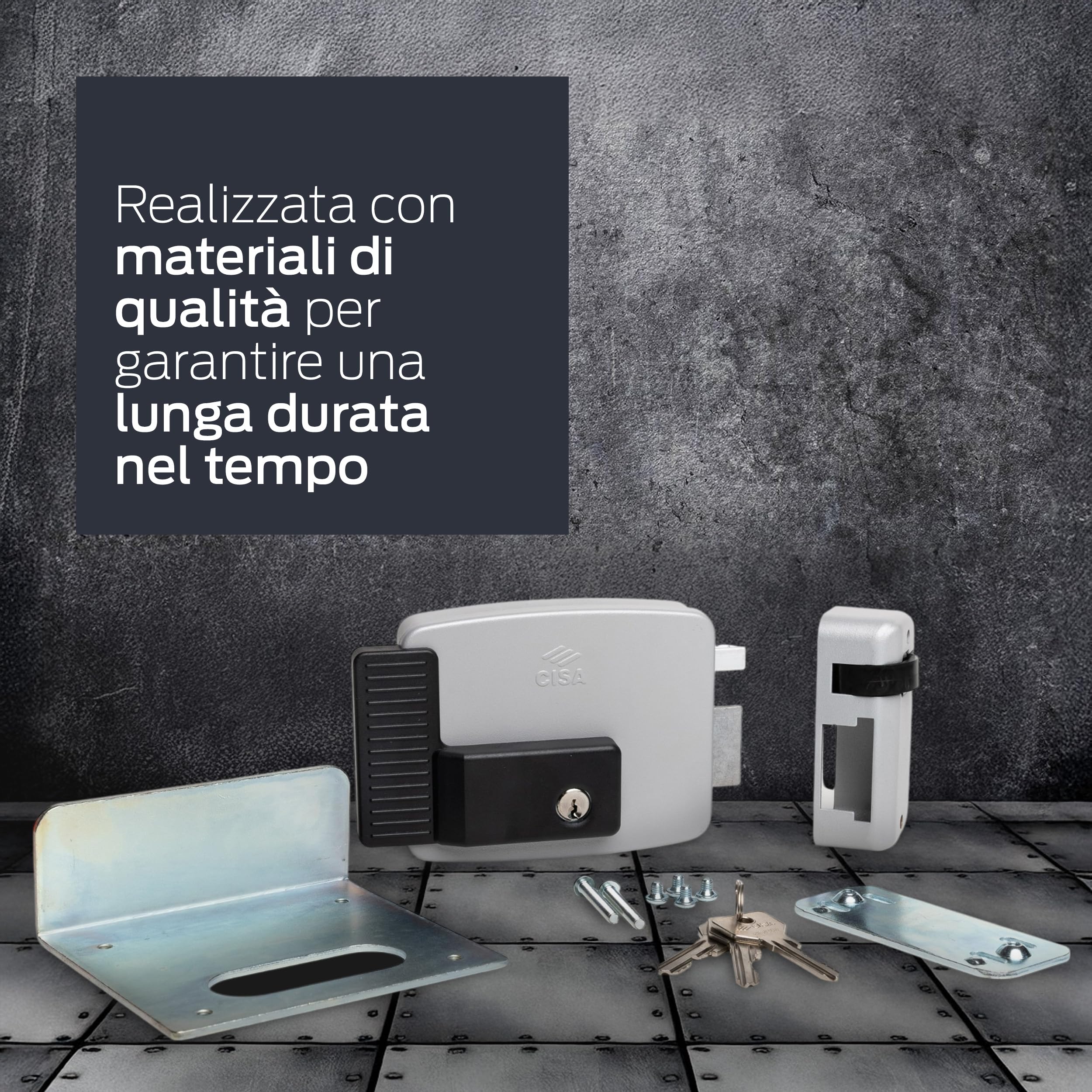 CISA - Serratura Elettrica da Applicare 111721601N7 - Elettroserratura CISA in Acciaio Verniciato con Chiave Interna - Cancello Esterno Entrata 60 Regolabile - Mano Destra - Finitura Grigio Alluminio