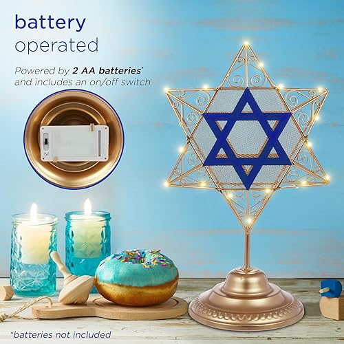 Miniatura 5 de Alpine Corporation Decoración de mesa de Hanukkah Star of David, decoración navideña