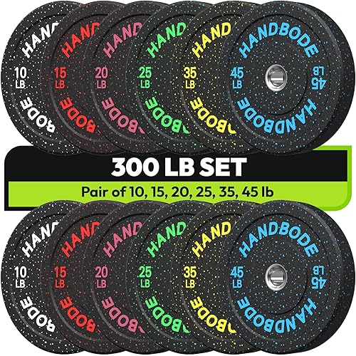 2-Inch Bumper Plates High Bounce, Olympic Weight Plate Set 45/100/160/190/260/300lb, Barbell Weight Plates Set for Home Gym, Colored Weights Rubber Strength Training Plate for Weight Lifting