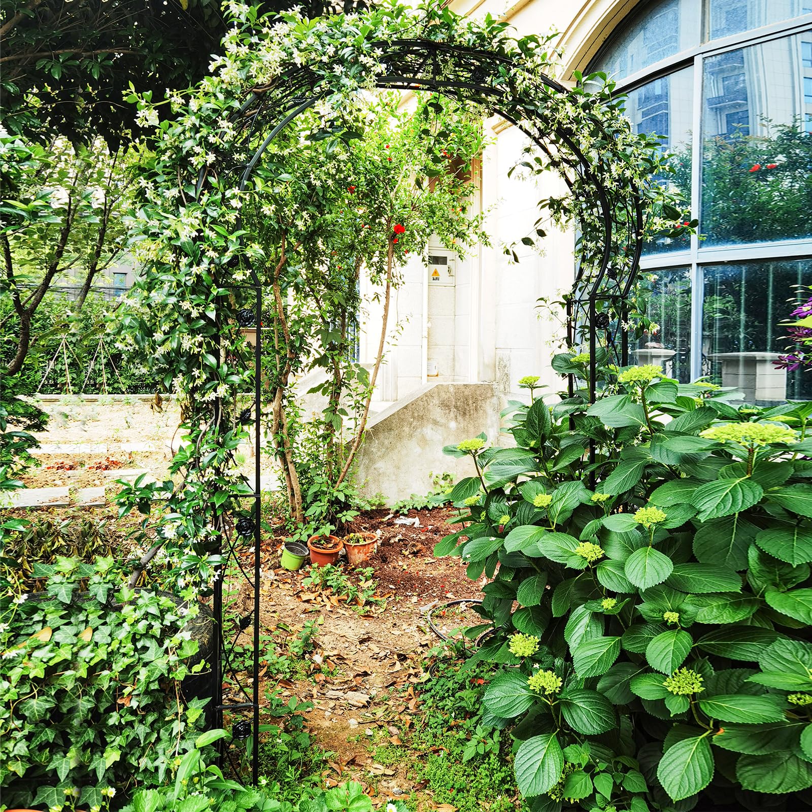 COSTWAY Rosenbogen halbrund, Gartenbogen Metall für Kletterpflanzen, 2 Halbbögen Garten, Torbogen Rosengitter Rankhilfe, Rankgitter Rosenspalier, für Veranda Hochzeit Partys, 150x40,5x251,5cm, Schwarz