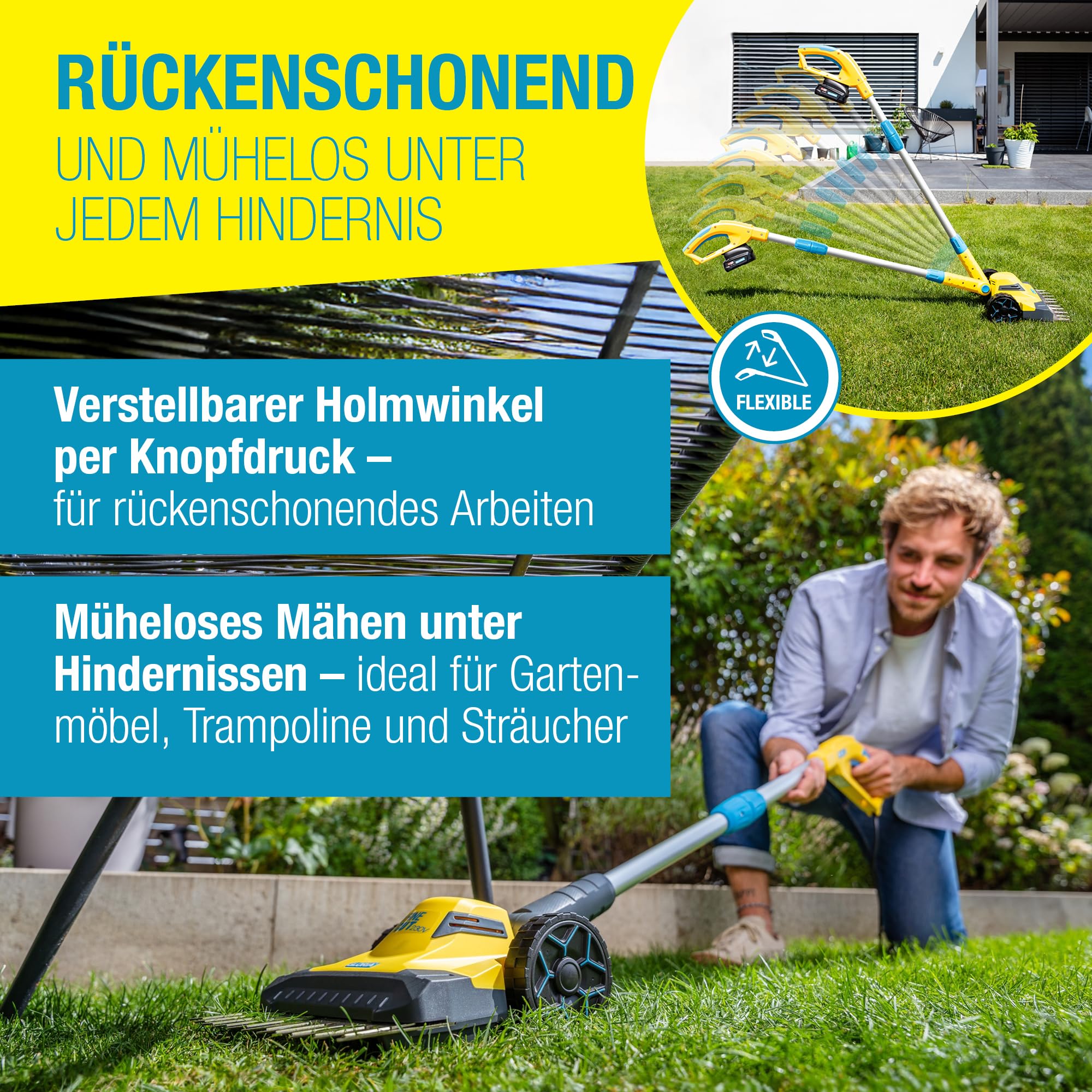 GLORIA Akku Rasen- & Kantenschneider FineCut 18V | Rasentrimmer & Rasenmäher mit 25 cm Schnittbreite | Ideale Ergänzung zum Mähroboter | Rasenkantenschneider kompatibel mit Bosch 18V (ohne Akku)
