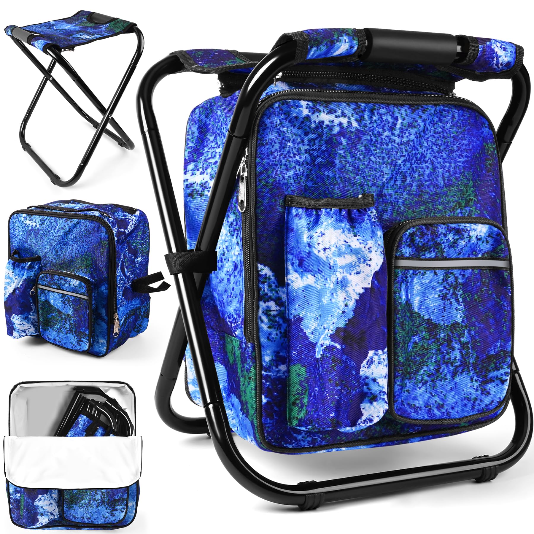 Kikerike Backpack Stool Cooler Chair Heavy Duty 200 LBS Max Load Portable Lightweight Stool Backpack Folding Fishing Cooler Seat for Camping Hunting Fishing - Ocean