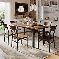 iPormis 7-Piece Extendable Dining Table Set with 6 Chairs, 63" Walnut Kitchen Table for 4-6, Metal Frame, Small Space, Easy Assembly