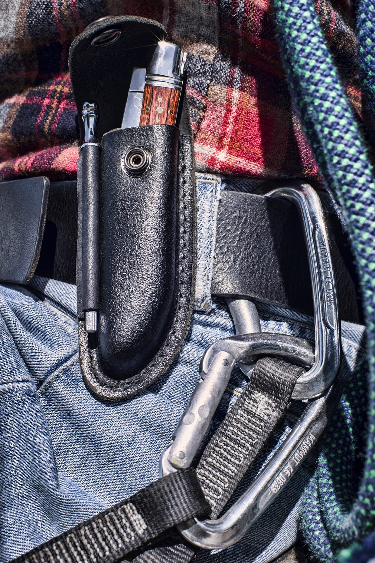 Laguiole Style de Vie Couteau de poche avec fusil & étui en cuir, bois de rose, avec boîte cadeau