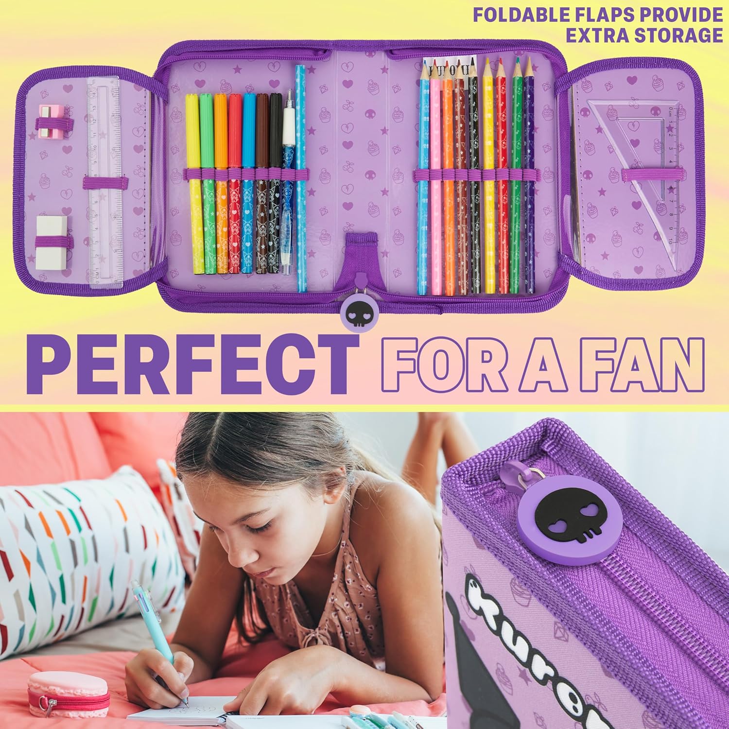 Hello Kitty Sanrio Pencil Case Kids Colored Pencils Markers Kawaii Kuromi Stationery Gifts for Kids (Lilac Kuromi) - Image 2