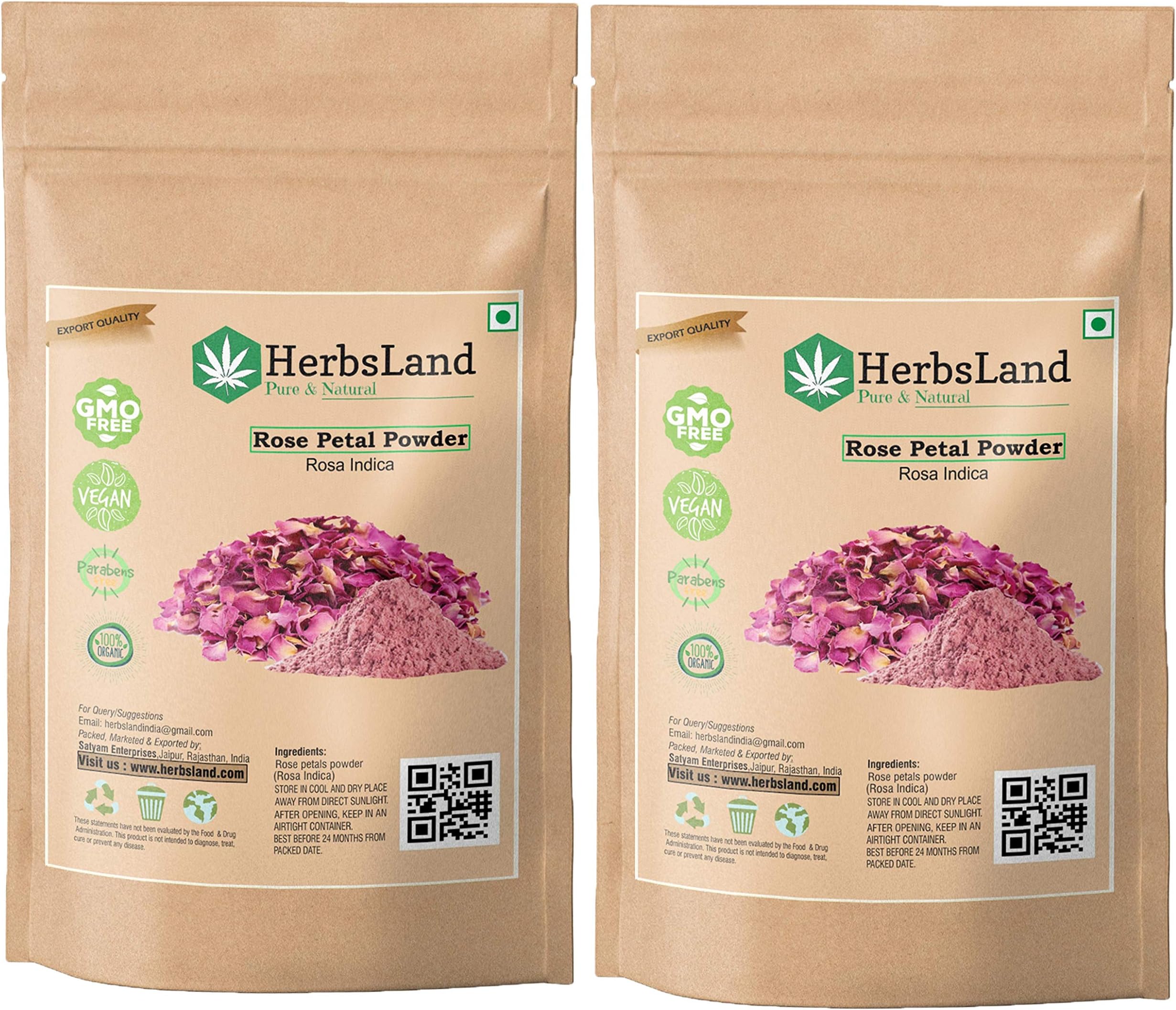 HerbsLand® 100% Pure and Natural Double Filtered Rose Petal Powder (Rosa Centifolia) For Skin, Face Pack | Face Mask for Fairness | Tanning & Glowing Skin | Hair Care (200 gm)