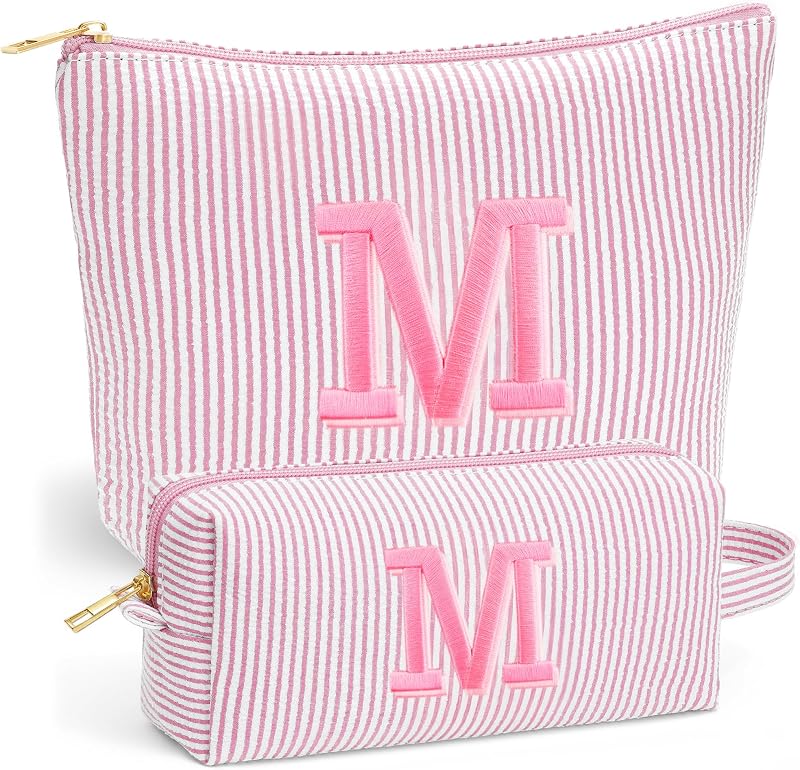Fohufo Necessaire de Maquiagem Retangular com Zíper, Light Pink, Conjunto com 2
